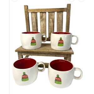 Rae Dunn TOASTY Red Oasis 4  Mug Set  Very Hard to Find, New In Box  Cozy